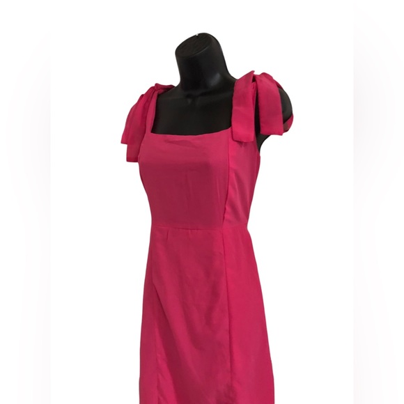 Pink square neck shoulder tie straps front slit chiffon style size medium new - Picture 4 of 15